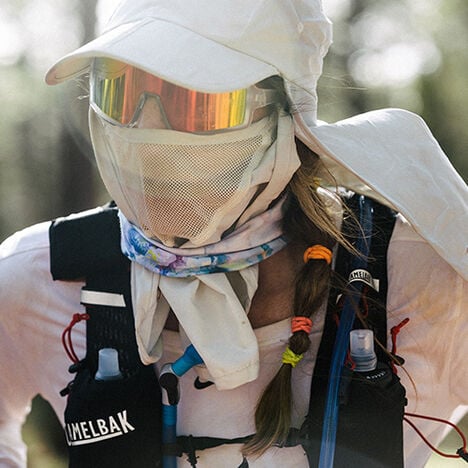 Sally covered up in protective gear while on a run