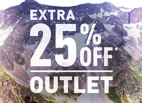 Snowy Background with Extra 25% off Outlet sign in front