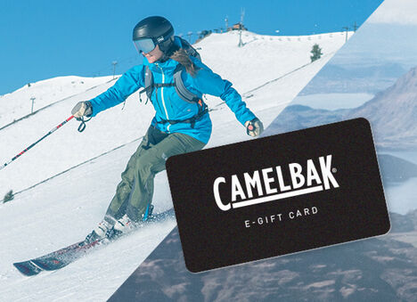 Skier going down a mountain with an e-Gift Card on top Skier going down a mountain with an e-Gift Card on top