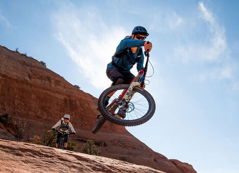 Two mountain bikers. Two mountain bikers.