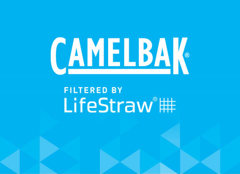 CamelBak Filtered by Lifestraw logo on blue.