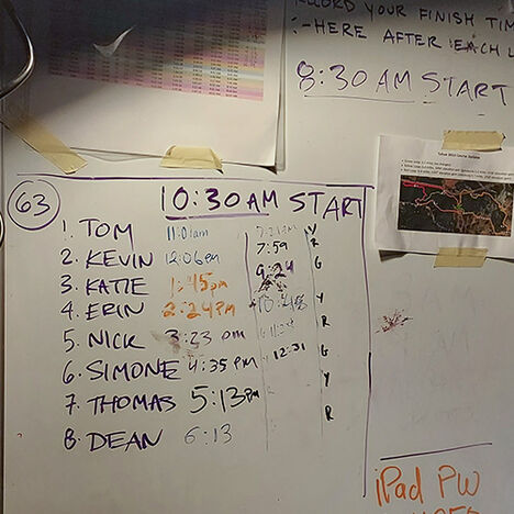 Team board to track times and estimate when runners go next.