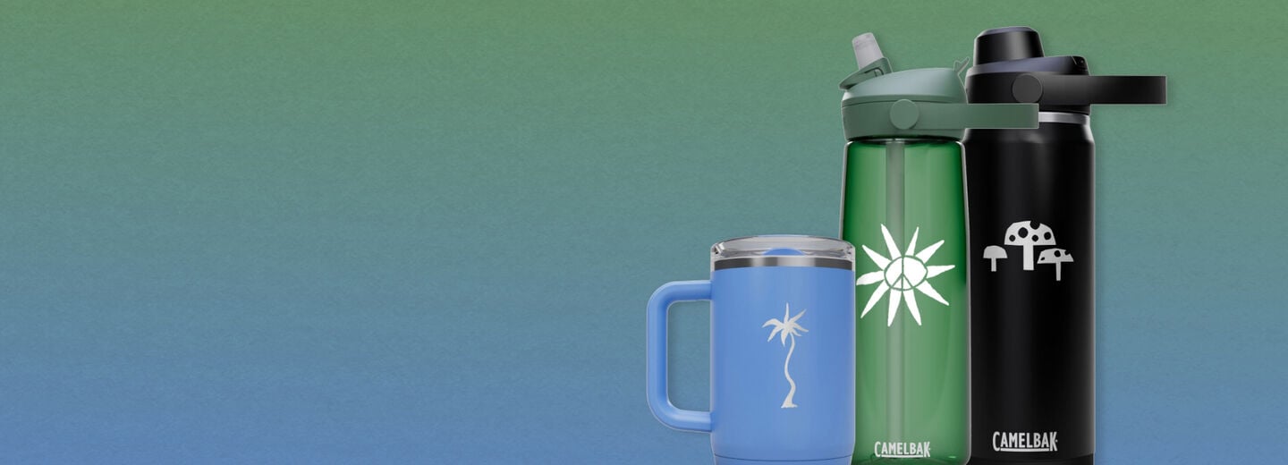 three customized bottles with gradient background