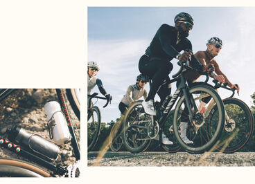 bicyclists riding with podium bottles