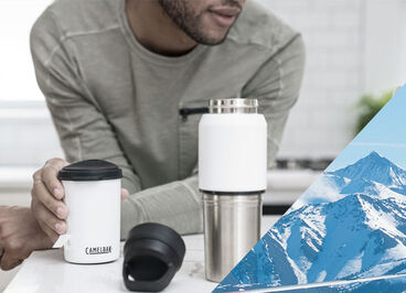 Man and a white mulitbev bottle.