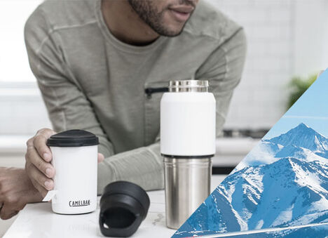 Man and a white mulitbev bottle. Man and a white mulitbev bottle.