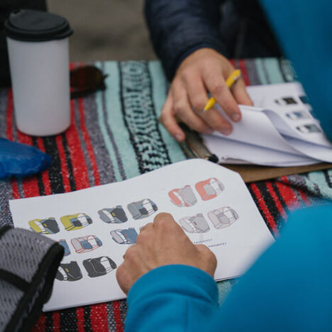 Anna and team discussing color trends for run vests