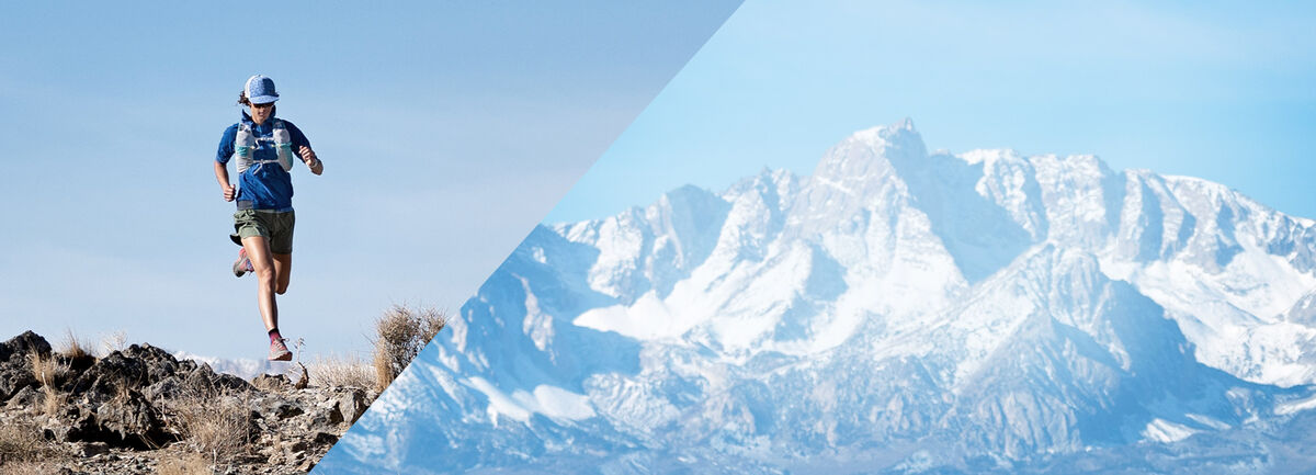 Woman running in the mountains. 