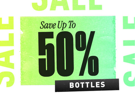 Square tile with "Up to 50% off Bottles" text