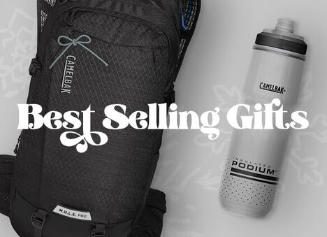 A MULE Pro Bike Pack and Podium bottle with the text "Best Selling Gifts" over them.