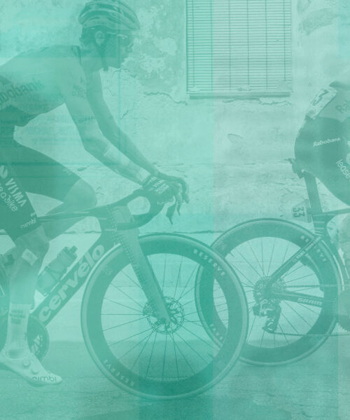 Person riding bike with teal overlay color