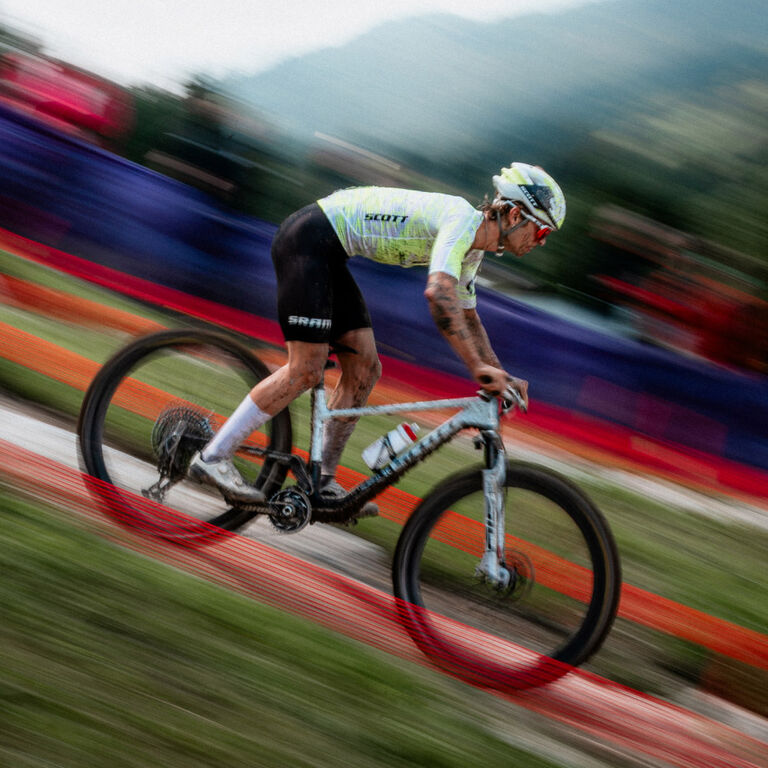 Close up biker going downhill