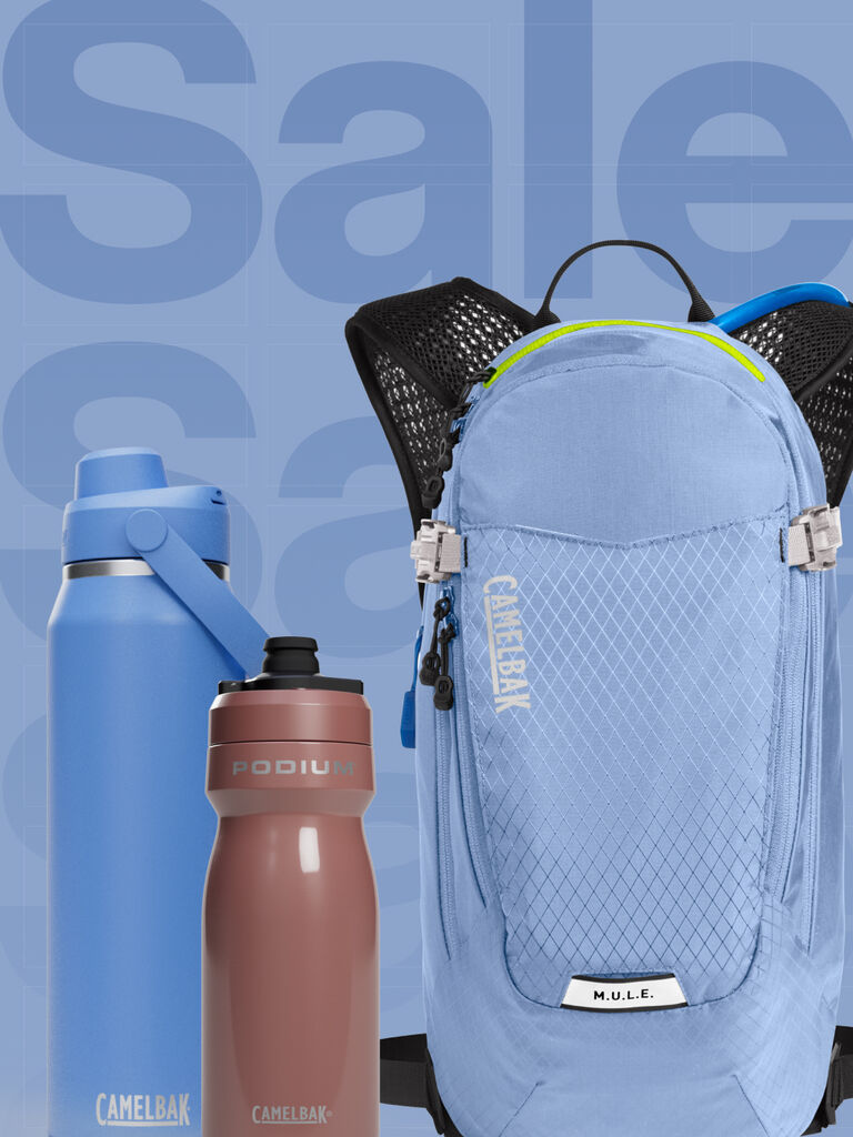 Close up of Camelbak products with "Sale" text