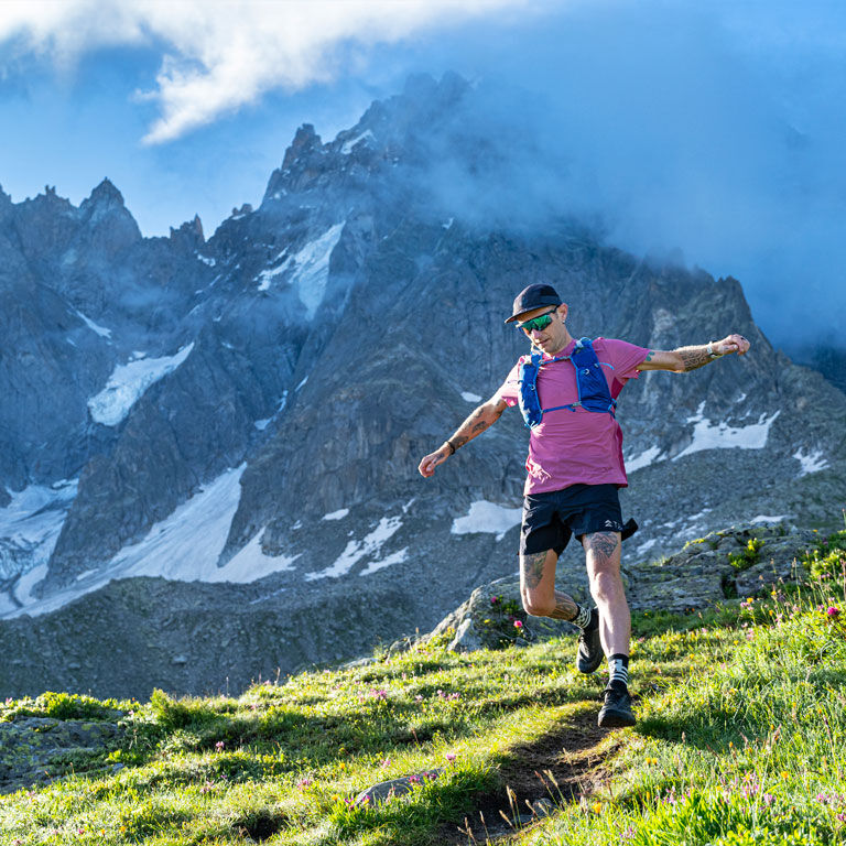 Man running with a Zephyr running vest Man running with a Zephyr running vest