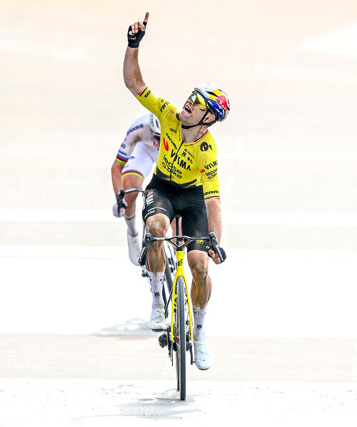 Visma team cyclist riding at Paris Roubaix race