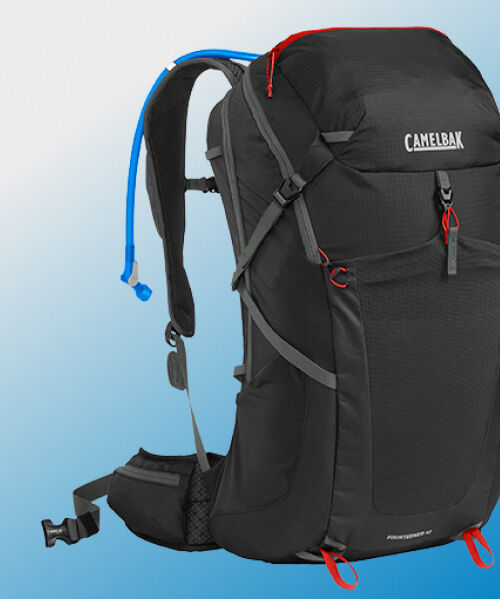 Camelbak Hydration Pack on blue gradient background