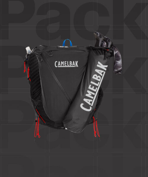 Close up of running pack with black background