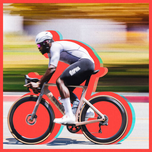 Cyclist with red off set styling