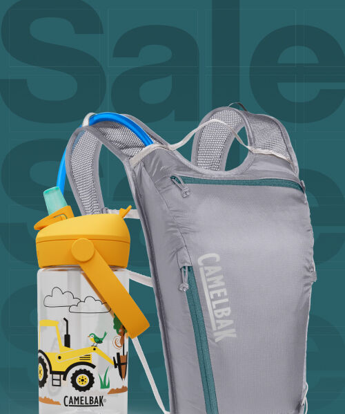 a bottle and pack with stylized "Sale" text in the background