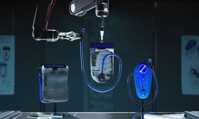 A robot filling a bladder with water.