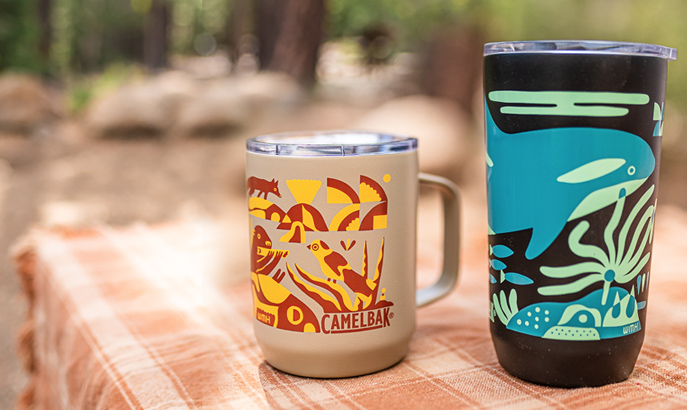 Two pieces of drinkware with Wyatt Hersey designs. Two pieces of drinkware with Wyatt Hersey designs.